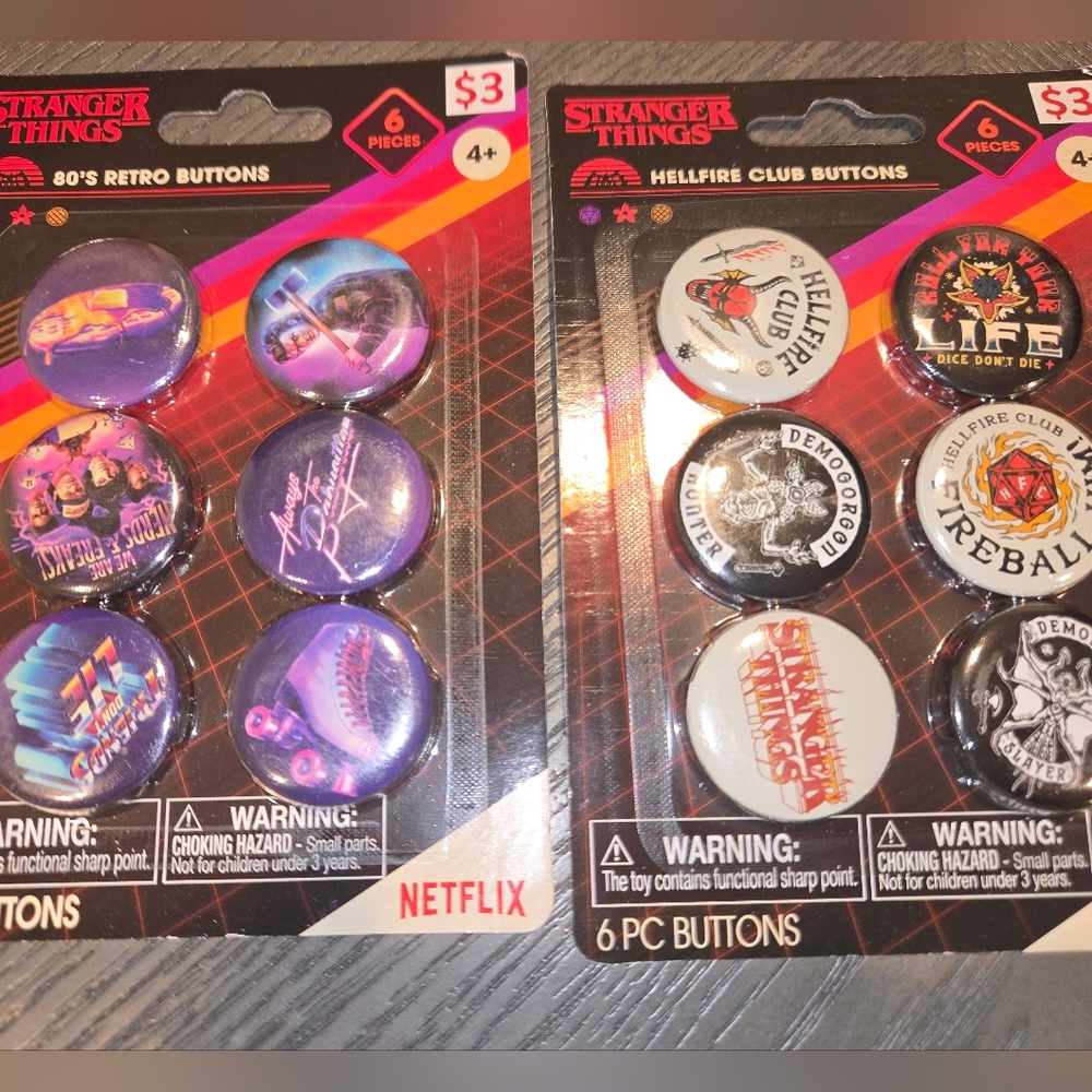 Stranger things, Netflix Stranger things character button bundle, 3 packs bundle